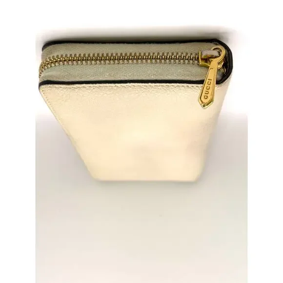 Gucci GG Two Tone Hardware Cream Leather Zip Around Wallet